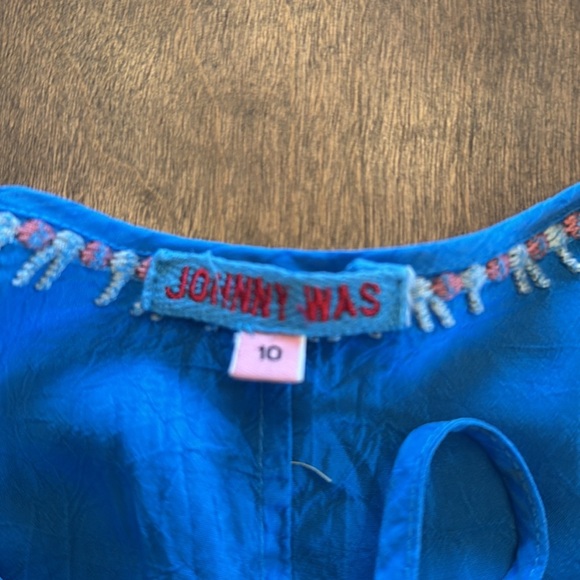 Johnny Was Sheer Blue Floral Embroidered Tie Front Tunic Top - Picture 13 of 14